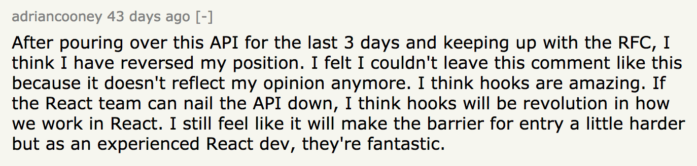 Positive HN comment from the same person four days later